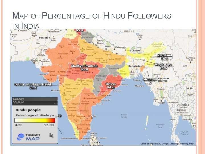 MAP OF PERCENTAGE OF HINDU FOLLOWERS IN INDIA 