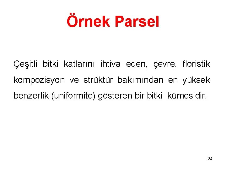 Örnek Parsel Çeşitli bitki katlarını ihtiva eden, çevre, floristik kompozisyon ve strüktür bakımından en