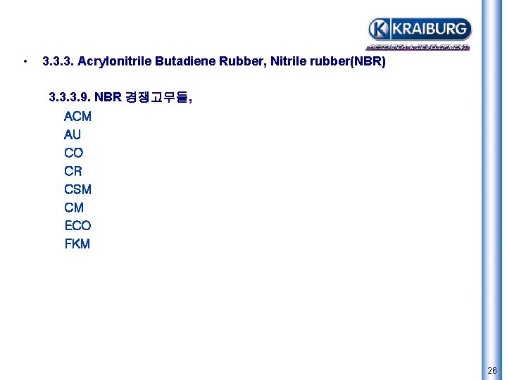  • 3. 3. 3. Acrylonitrile Butadiene Rubber, Nitrile rubber(NBR) 3. 3. 3. 9.