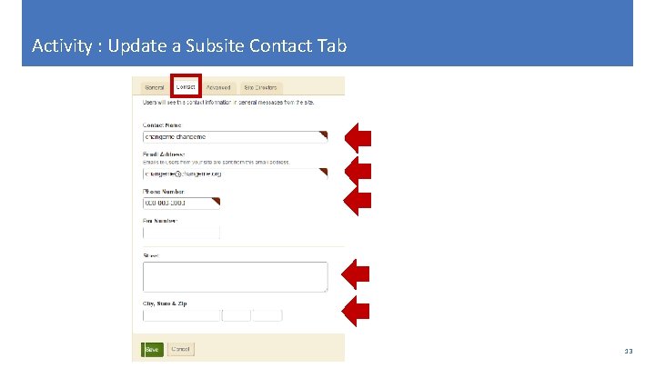 Activity : Update a Subsite Contact Tab 13 