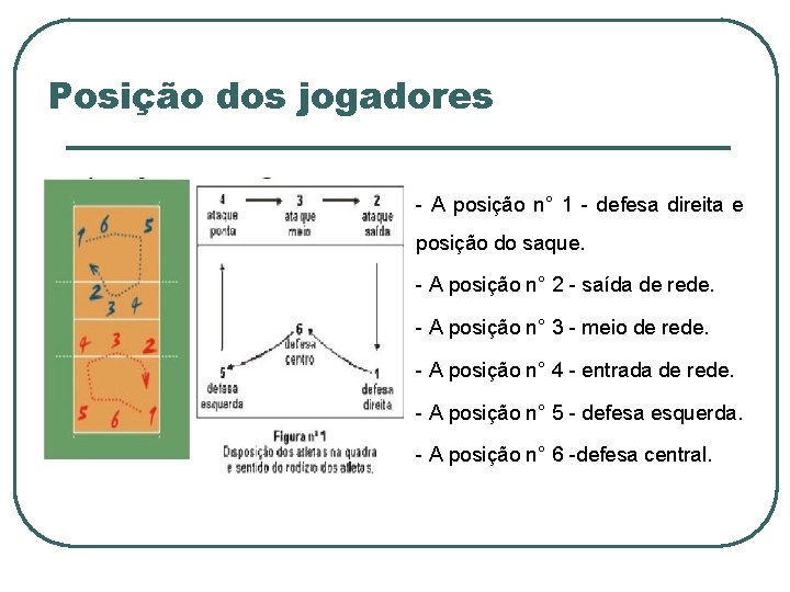 Posição dos jogadores - A posição n° 1 - defesa direita e posição do