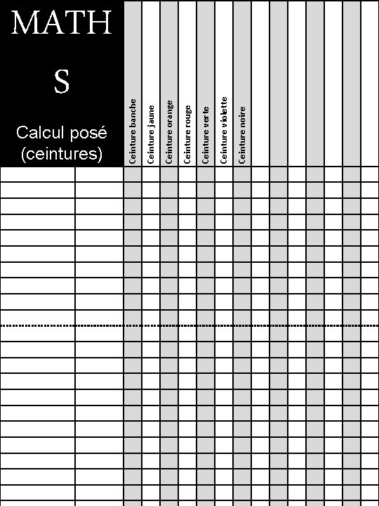 MATH S Ceinture noire Ceinture violette Ceinture verte Ceinture rouge Ceinture orange Ceinture jaune