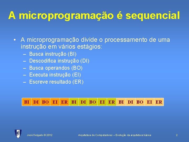 A microprogramação é sequencial • A microprogramação divide o processamento de uma instrução em