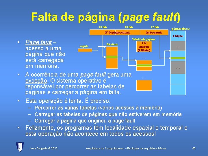 Falta de página (page fault) 10 bits 12 bits Nº de página virtual •