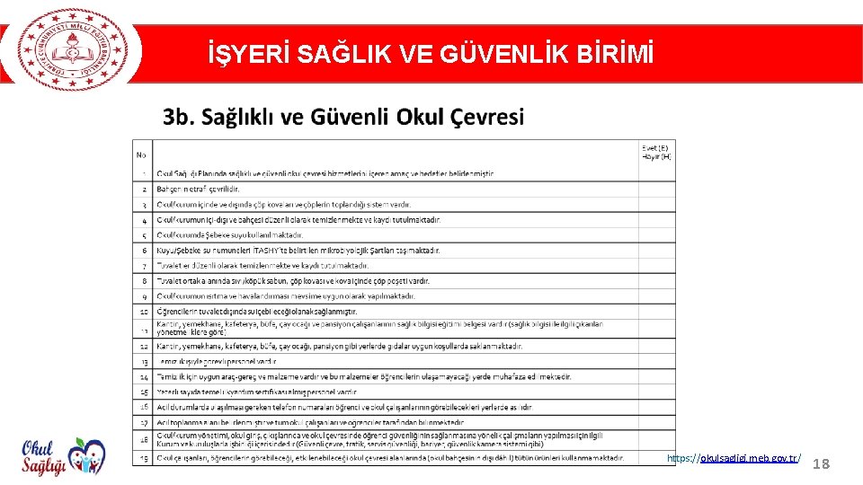 İŞYERİ SAĞLIK VE GÜVENLİK BİRİMİ https: //okulsagligi. meb. gov. tr/ 18 