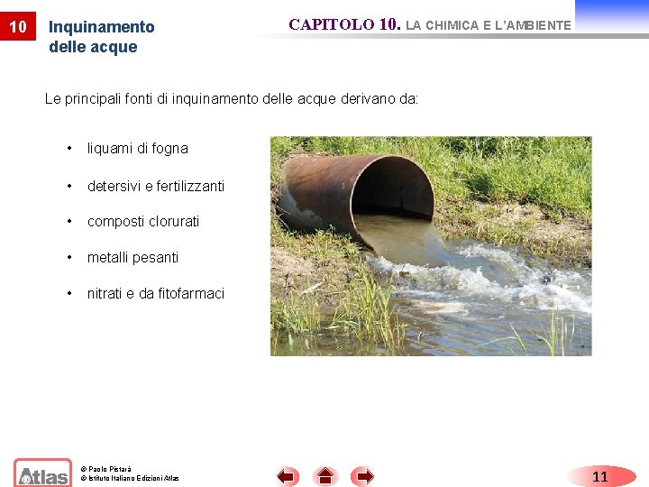 10 Inquinamento delle acque CAPITOLO 10. LA CHIMICA E L’AMBIENTE Le principali fonti di