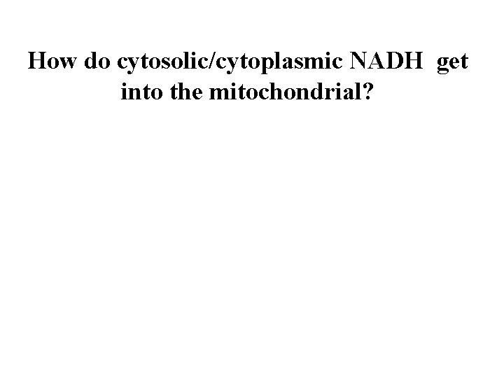 How do cytosolic/cytoplasmic NADH get into the mitochondrial? 