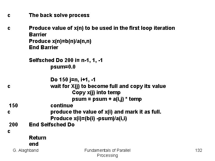 c The back solve process c Produce value of x(n) to be used in