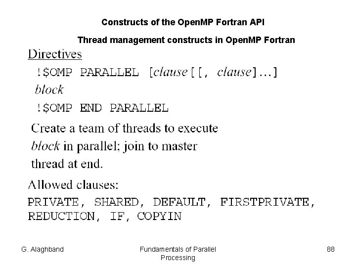 Constructs of the Open. MP Fortran API Thread management constructs in Open. MP Fortran