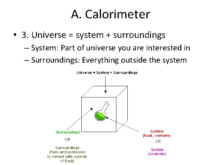 A. Calorimeter • 3. Universe = system + surroundings – System: Part of universe