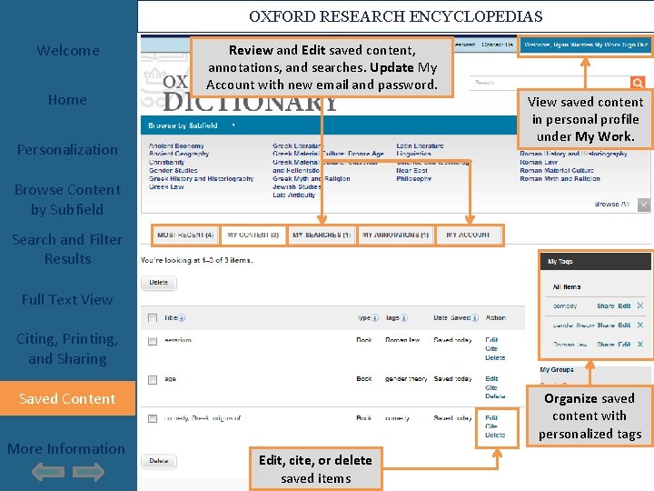 OXFORD RESEARCH ENCYCLOPEDIAS Welcome Home Review and Edit saved content, annotations, and searches. Update