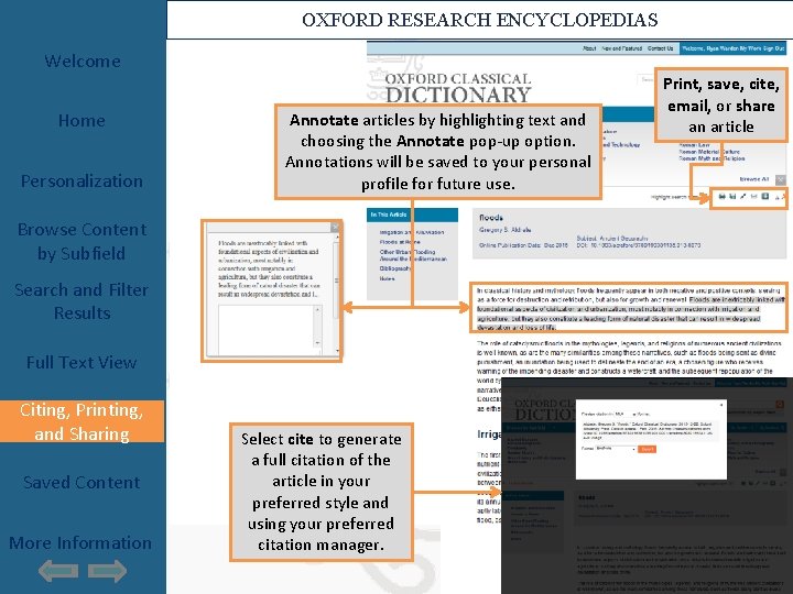 OXFORD RESEARCH ENCYCLOPEDIAS Welcome Home Personalization Annotate articles by highlighting text and choosing the