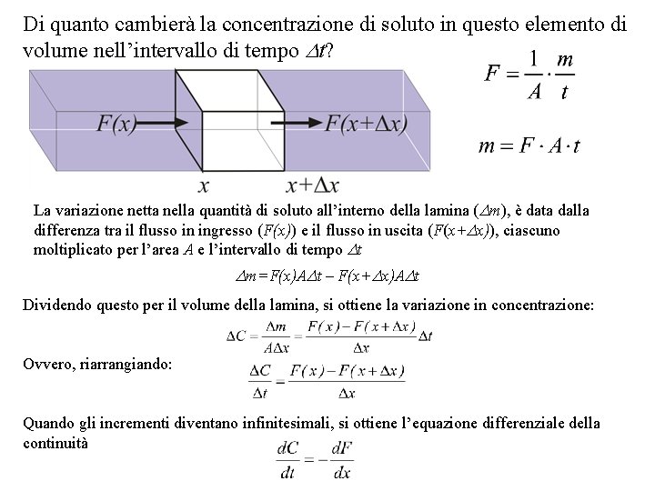 Di quanto cambierà la concentrazione di soluto in questo elemento di volume nell’intervallo di
