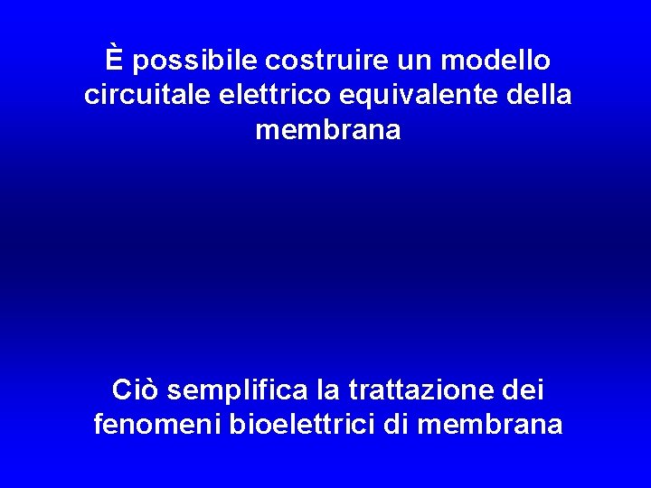 È possibile costruire un modello circuitale elettrico equivalente della membrana Ciò semplifica la trattazione