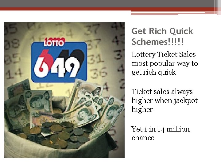 Get Rich Quick Schemes!!!!! Lottery Ticket Sales most popular way to get rich quick