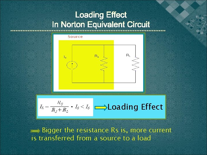 Loading Effect Bigger the resistance Rs is, more current is transferred from a source