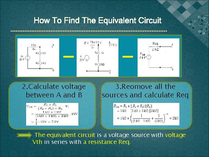 2. Calculate voltage between A and B 3. Reomove all the sources and calculate