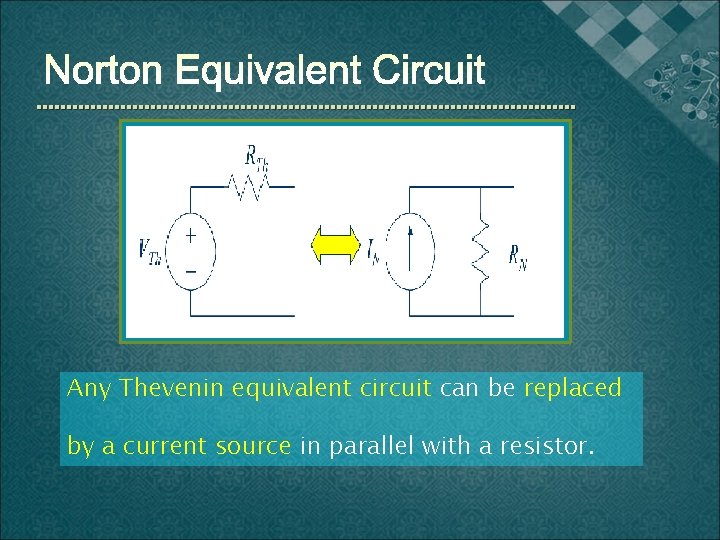 Any Thevenin equivalent circuit can be replaced by a current source in parallel with