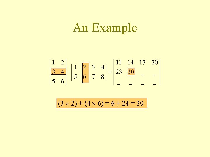 An Example (3 2) + (4 6) = 6 + 24 = 30 