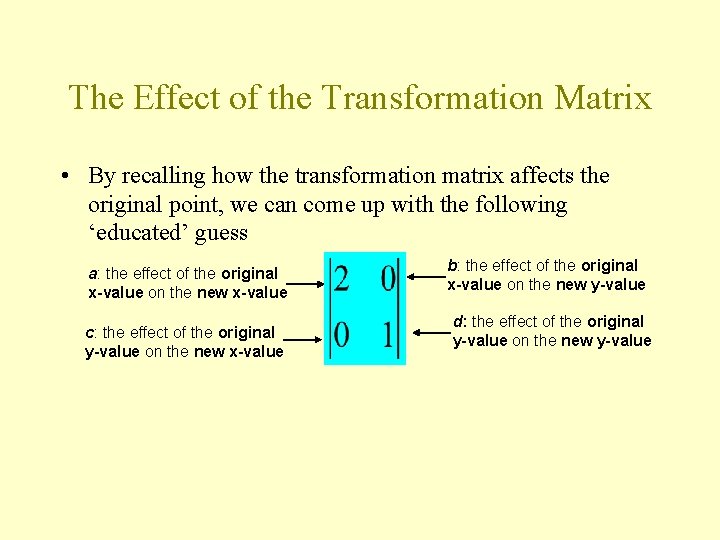 The Effect of the Transformation Matrix • By recalling how the transformation matrix affects