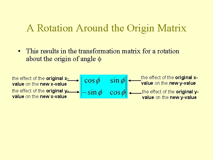 A Rotation Around the Origin Matrix • This results in the transformation matrix for