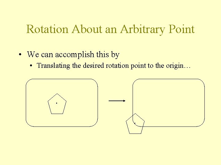 Rotation About an Arbitrary Point • We can accomplish this by • Translating the