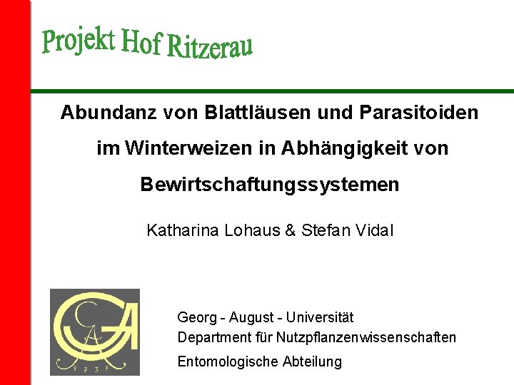 Abundanz von Blattläusen und Parasitoiden im Winterweizen in Abhängigkeit von Bewirtschaftungssystemen Katharina Lohaus &