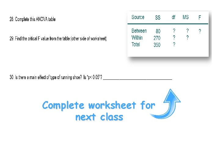 Complete worksheet for next class 