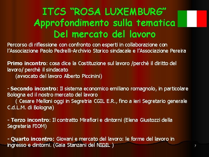 ITCS “ROSA LUXEMBURG” Approfondimento sulla tematica Del mercato del lavoro Percorso di riflessione confronto