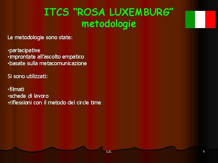 ITCS “ROSA LUXEMBURG” metodologie Le metodologie sono state: • partecipative • improntate all’ascolto empatico