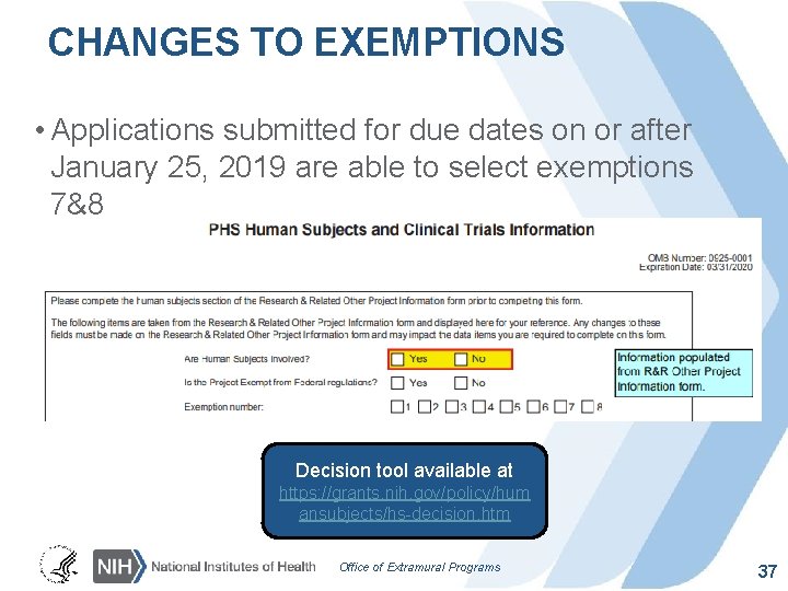 CHANGES TO EXEMPTIONS • Applications submitted for due dates on or after January 25,