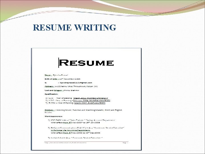 RESUME WRITING RESUME WRITING