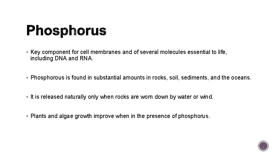 § Key component for cell membranes and of several molecules essential to life, including