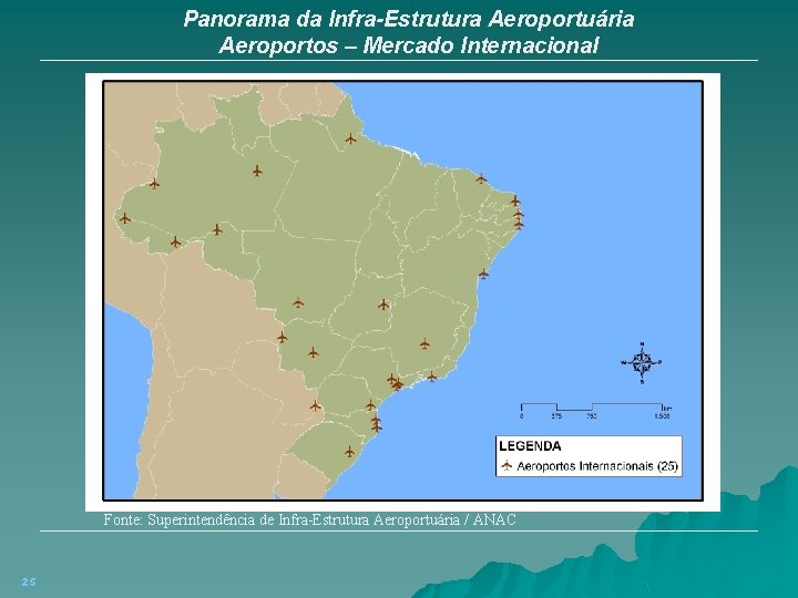 Panorama da Infra-Estrutura Aeroportuária Aeroportos – Mercado Internacional Fonte: Superintendência de Infra-Estrutura Aeroportuária /