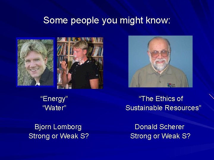Some people you might know: “Energy” “Water” Bjorn Lomborg Strong or Weak S? “The