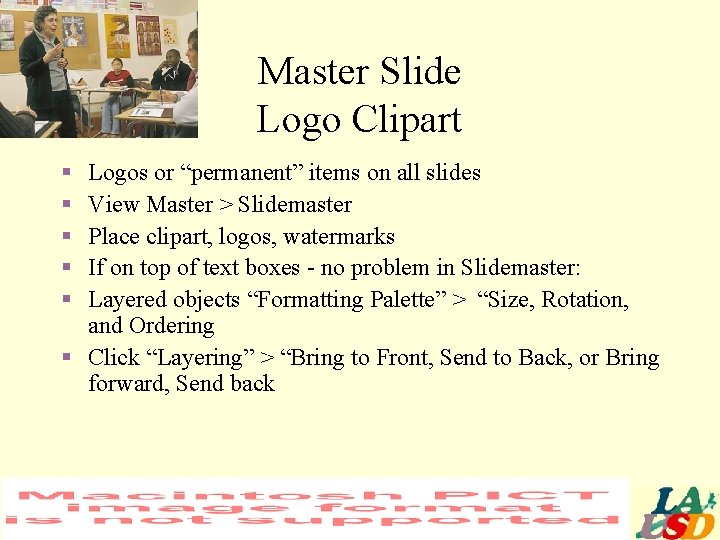 Master Slide Logo Clipart § § § Logos or “permanent” items on all slides