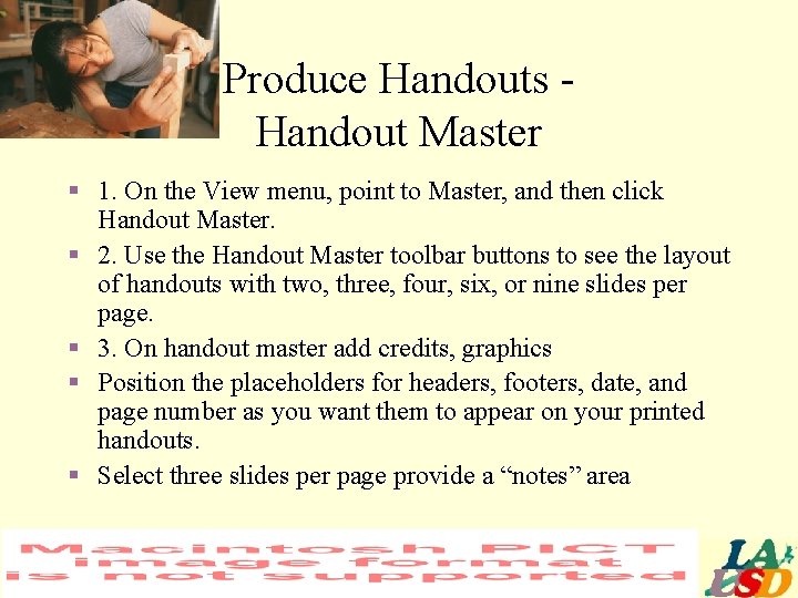 Produce Handouts Handout Master § 1. On the View menu, point to Master, and