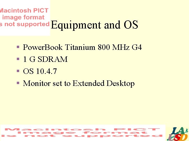 Equipment and OS § § Power. Book Titanium 800 MHz G 4 1 G