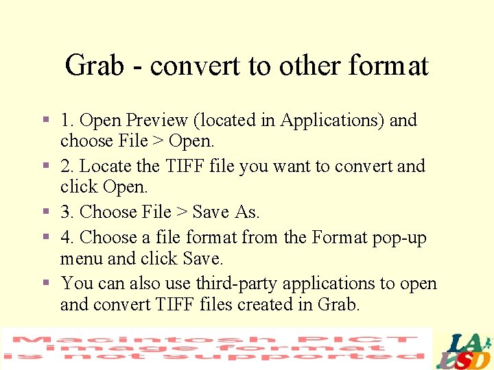 Grab - convert to other format § 1. Open Preview (located in Applications) and
