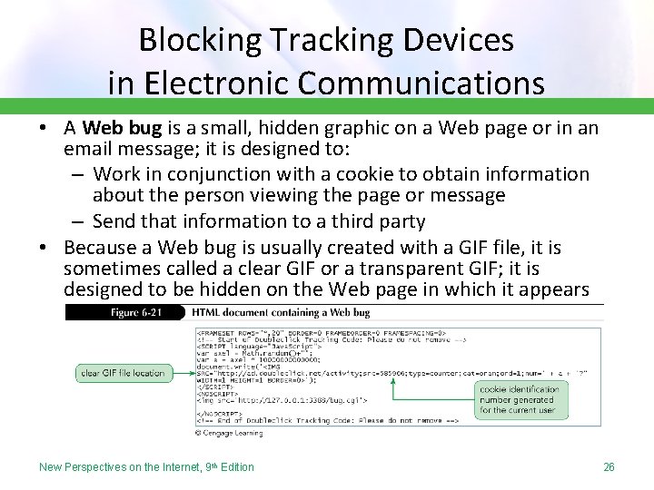Blocking Tracking Devices in Electronic Communications • A Web bug is a small, hidden