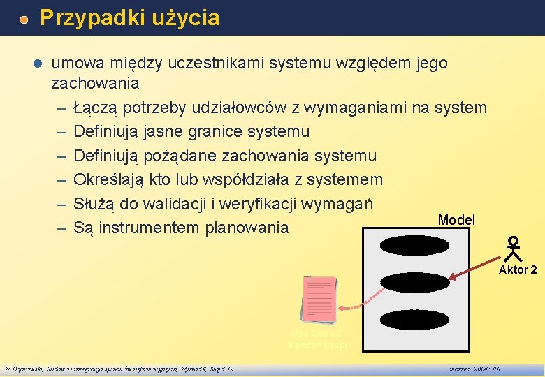 Przypadki użycia l umowa między uczestnikami systemu względem jego zachowania – Łączą potrzeby udziałowców