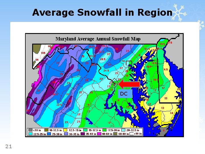 Average Snowfall in Region DC 21 