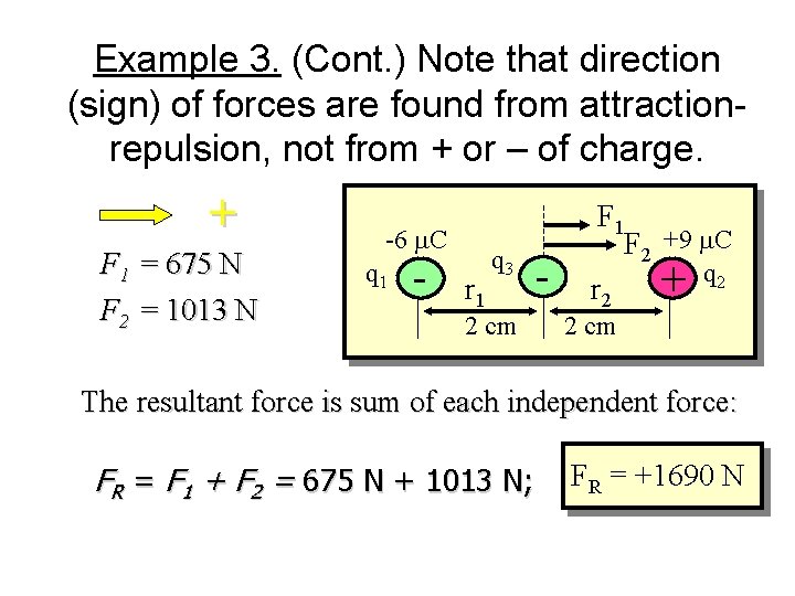 Example 3. (Cont. ) Note that direction (sign) of forces are found from attractionrepulsion,