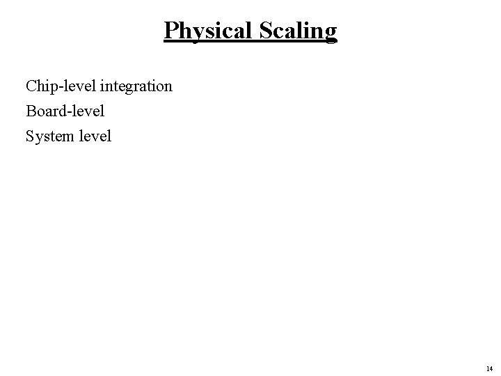 Physical Scaling Chip-level integration Board-level System level 14 