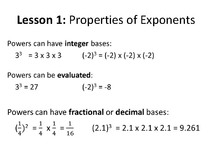 Lesson 1: Properties of Exponents • 