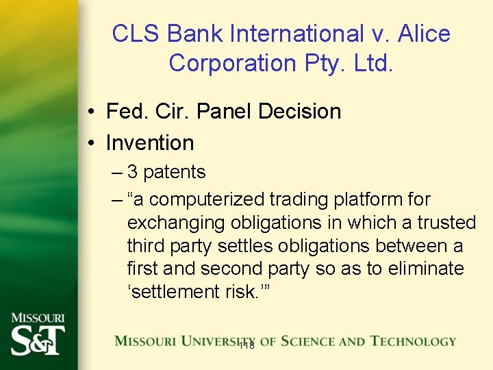 CLS Bank International v. Alice Corporation Pty. Ltd. • Fed. Cir. Panel Decision •