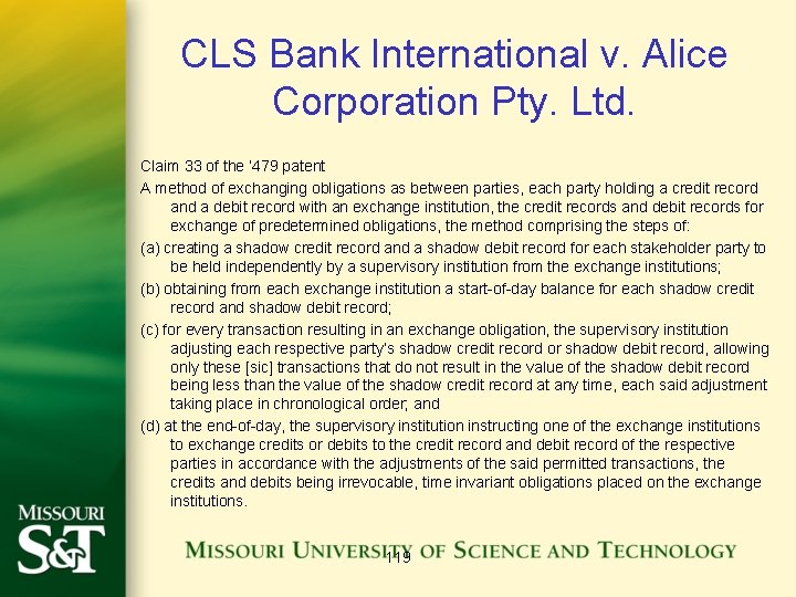 CLS Bank International v. Alice Corporation Pty. Ltd. Claim 33 of the ‘ 479