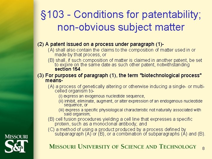 § 103 - Conditions for patentability; non-obvious subject matter (2) A patent issued on