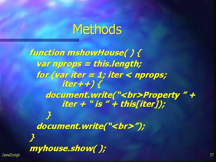Methods Java. Script function mshow. House( ) { var nprops = this. length; for Methods Java. Script function mshow. House( ) { var nprops = this. length; for