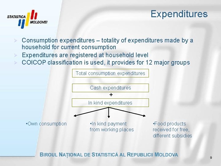 Expenditures Consumption expenditures – totality of expenditures made by a household for current consumption
